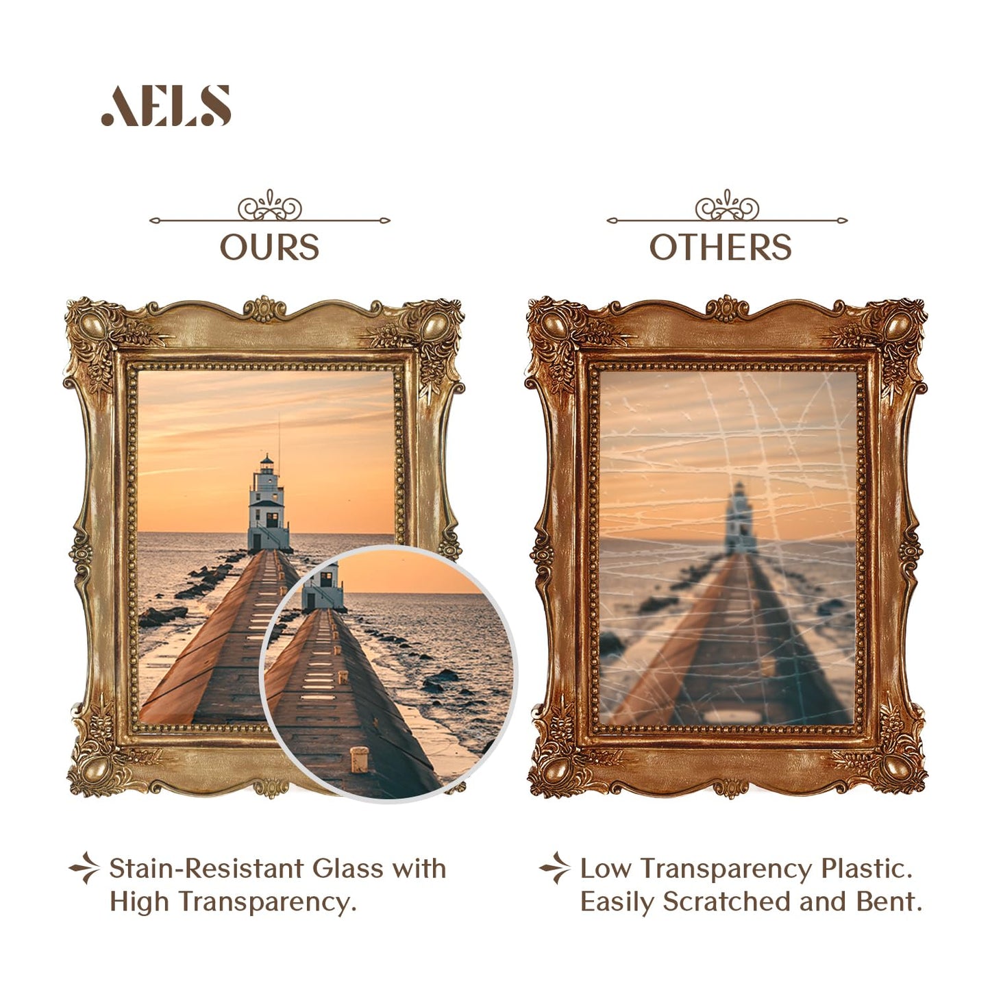 AELS 5x7 Inch Vintage Picture Frame, Elegant Antique Photo Frames with Glass Front, Photo Display, Tabletop Wall Hanging, Gift Ideas, Gold and Black