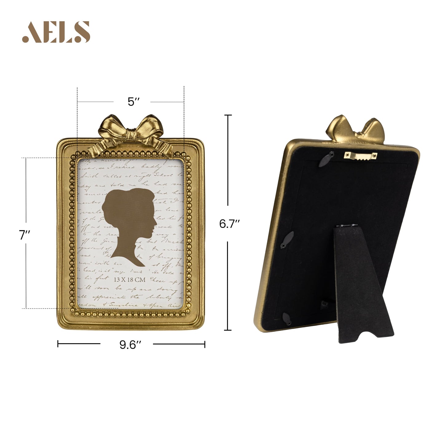AELS 4x4 Inch Heart Shaped Vintage Picture Frame, Elegant Antique Bow Photo Frames with Glass Front, Photo Display, Tabletop Wall Hanging, Gift Ideas, Golden Bronze