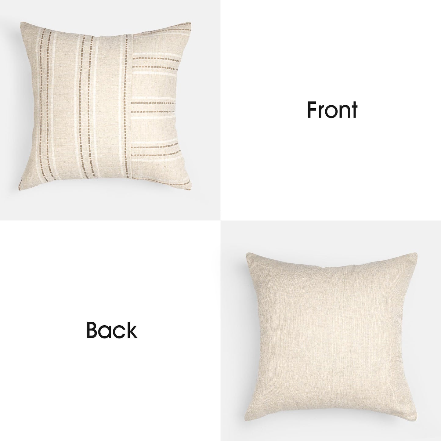 AELS 12x20 Decorative Farmhouse Linen Throw Pillow Covers, Boho Rectangle Lumbar Pillow Case, Set of 2, Beige with White & Gray Stripe Patchwork Cushion Cover for Sofa Couch Living Room (Cover ONLY)