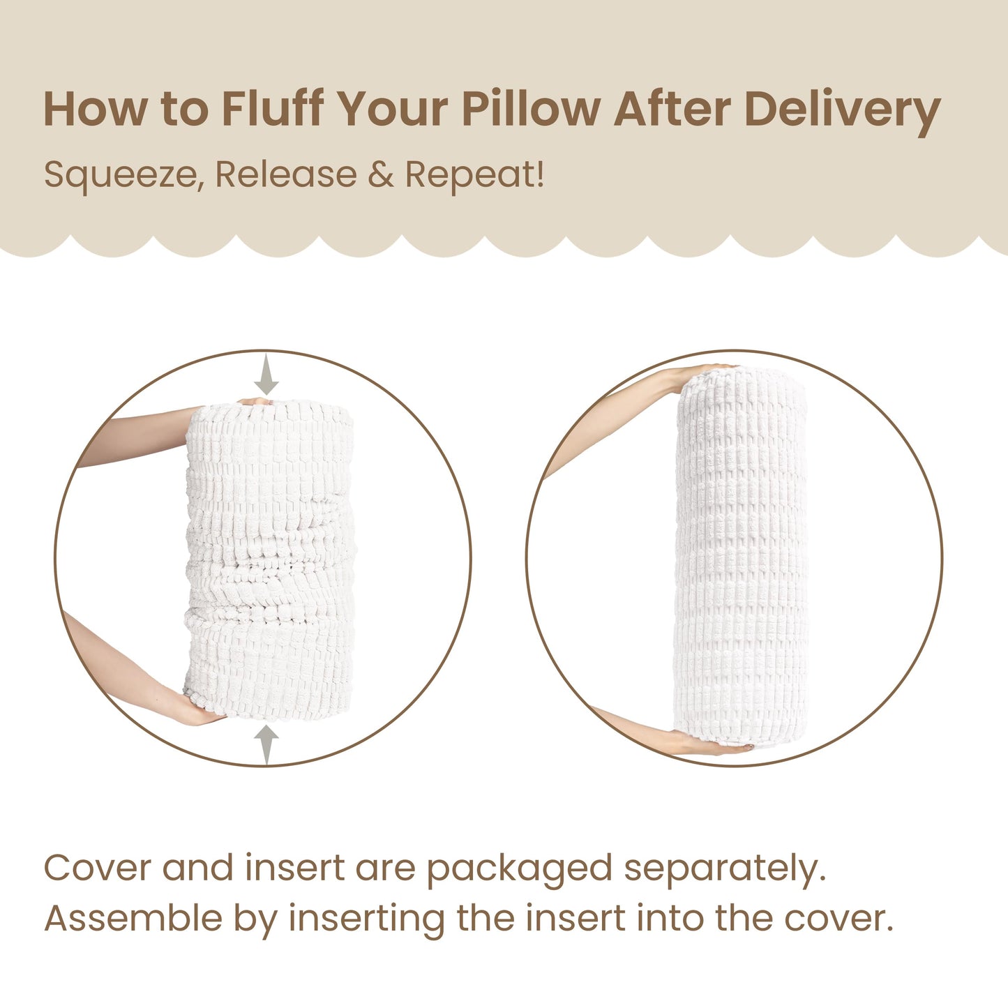 AELS Faux Fur Striped Cylinder Pillows Set of 2, 8" x 24" Decorative Modern Bolster Pillows with Removable Washable Cover & Insert, Body Pillow for Couch Bed, Living Room Bedroom Nursery Decor, White