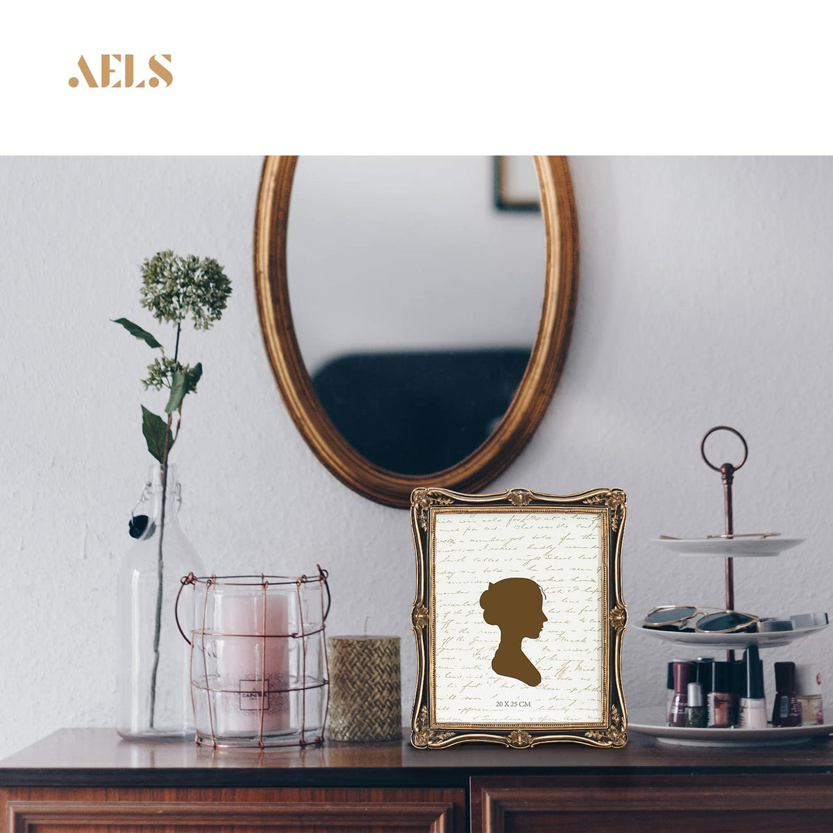 AELS 4x6 Inch Vintage Picture Frame, Elegant Antique Photo Frames with Glass Front, Photo Display, Tabletop Wall Hanging, Gift Ideas, Gold and Black