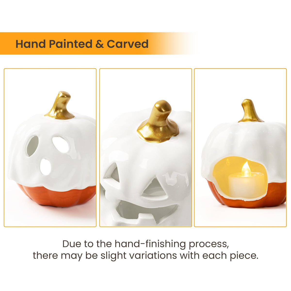 AELS Ceramic Ghost Candle Holder Set of 3, Halloween Tea Light Decor
