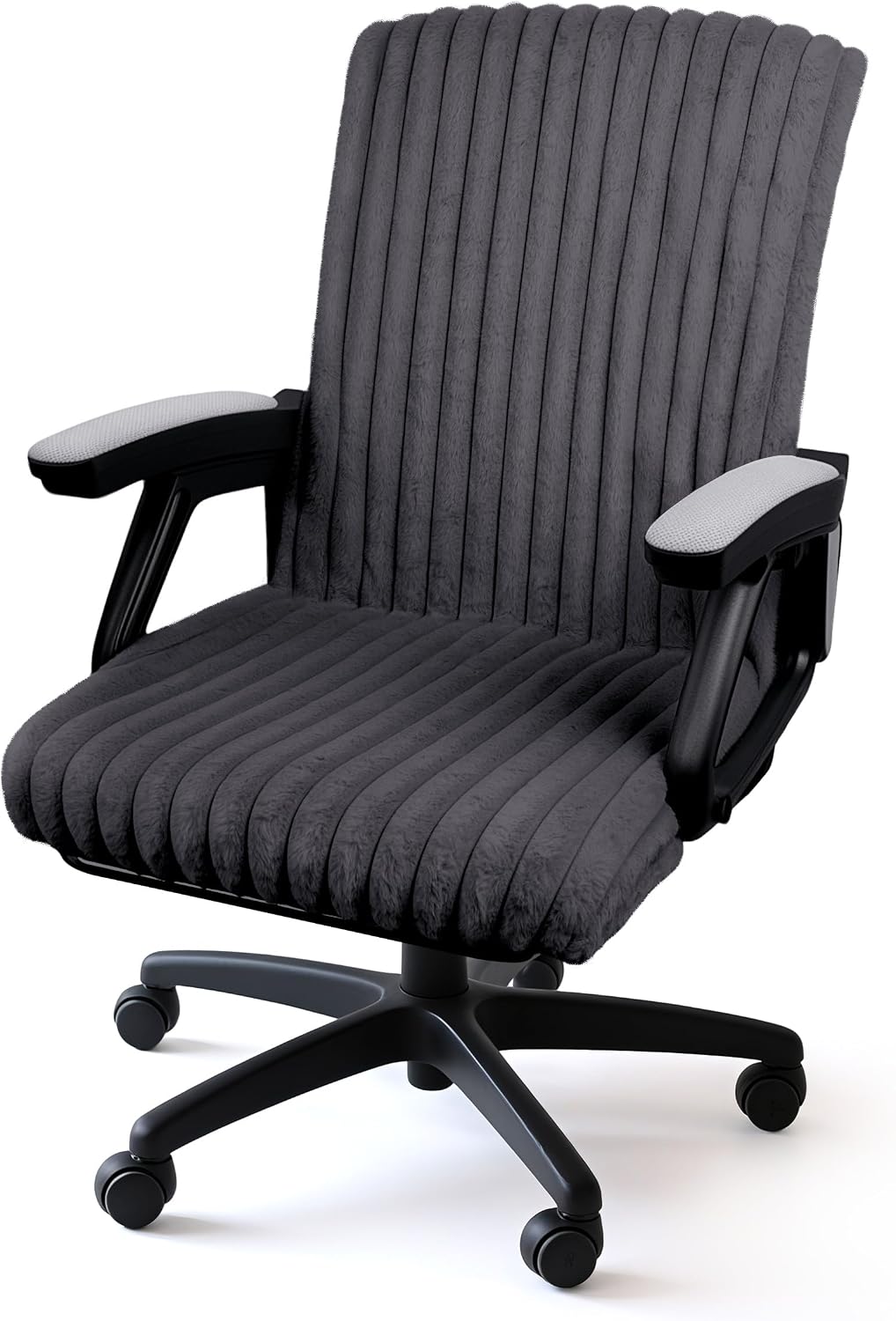 AELS Faux Fur Office Chair Cover with Zipper, Chair Slipcover Dark Grey