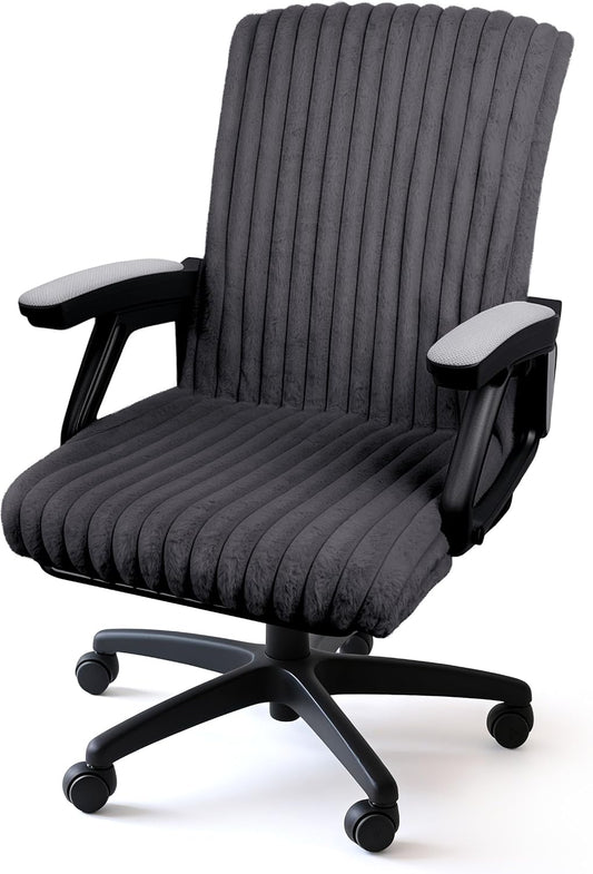 AELS Faux Fur Office Chair Cover with Zipper, Chair Slipcover Dark Grey