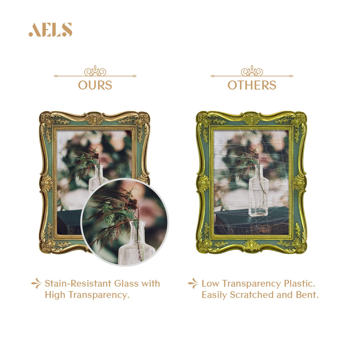 AELS 4x6 Inch Vintage Picture Frame, Elegant Antique Photo Frames with Glass Front, Photo Display, Tabletop Wall Hanging, Gift Ideas, Gold and Black