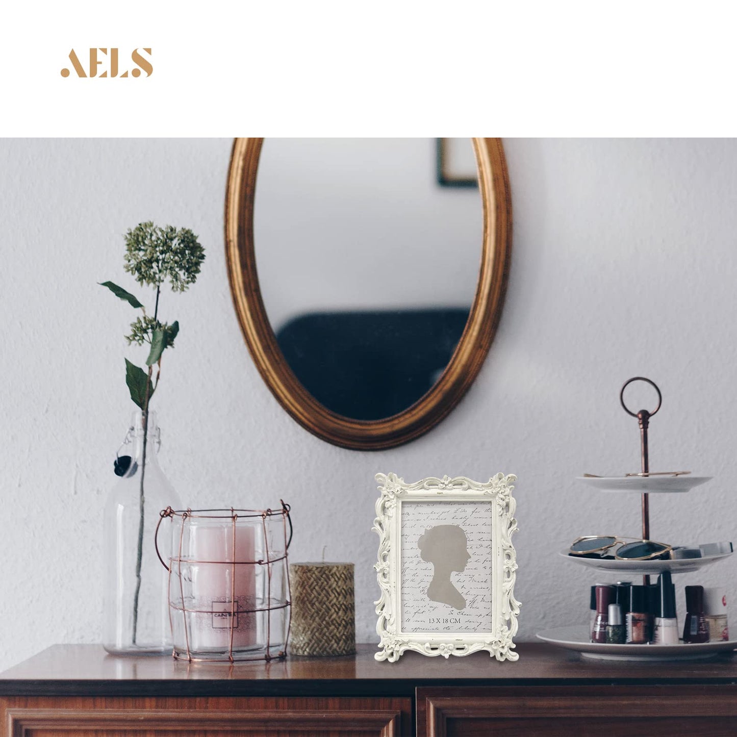 AELS Vintage Picture Frame, Elegant Antique Photo Frames with Glass Front, Photo Display, Tabletop Wall Hanging, Gift Ideas, White Waves (4X6 inch)