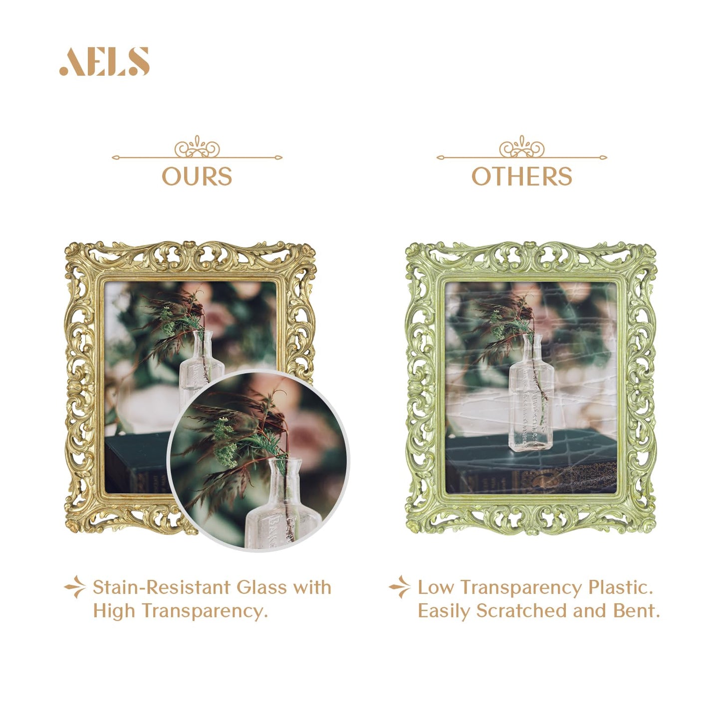 AELS 8x10 Inch Vintage Picture Frame, Elegant Antique Photo Frames with Glass Front, Photo Display, Tabletop Wall Hanging, Gift Ideas, Silver-gold Hollow Pattern