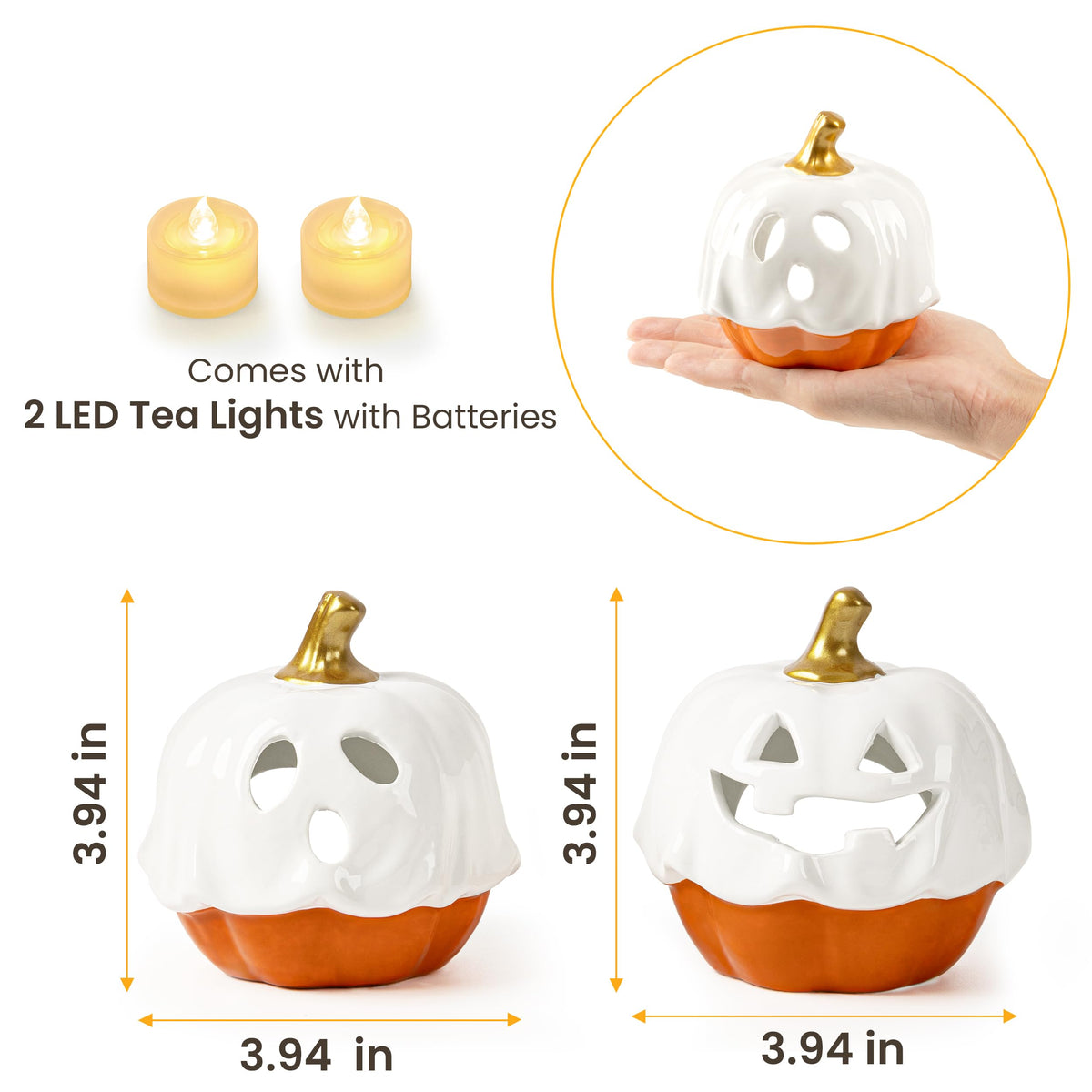 AELS Ceramic Ghost Candle Holder Set of 3, Halloween Tea Light Decor