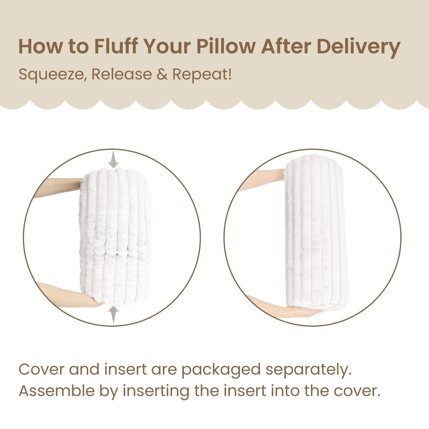 AELS Faux Fur Striped Cylinder Pillows, 8" x 24" Decorative Modern Bolster Pillows with Removable Washable Cover and Insert, Body Pillow for Couch and Bed, Living Room Bedroom Nursery Decor, White