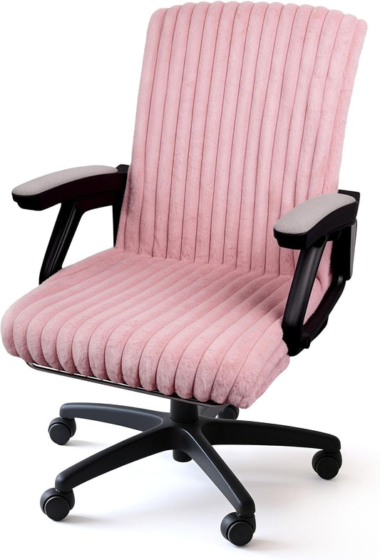 Faux Fur Office Chair Cover with Zipper, Desk Chair Slipcover Pink | Soft Breathable Faux Fur Office Chair Cover with Zipper, Removable Washable Cover for Home & Office, Fits Desk Chair/Armchair