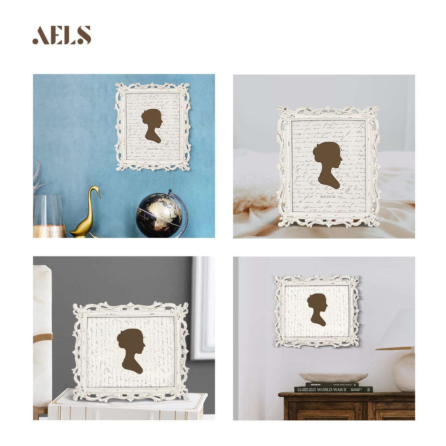 AELS Vintage Picture Frame, Elegant Antique Photo Frames with Glass Front, Photo Display, Tabletop Wall Hanging, Gift Ideas, White Waves (4X6 inch)