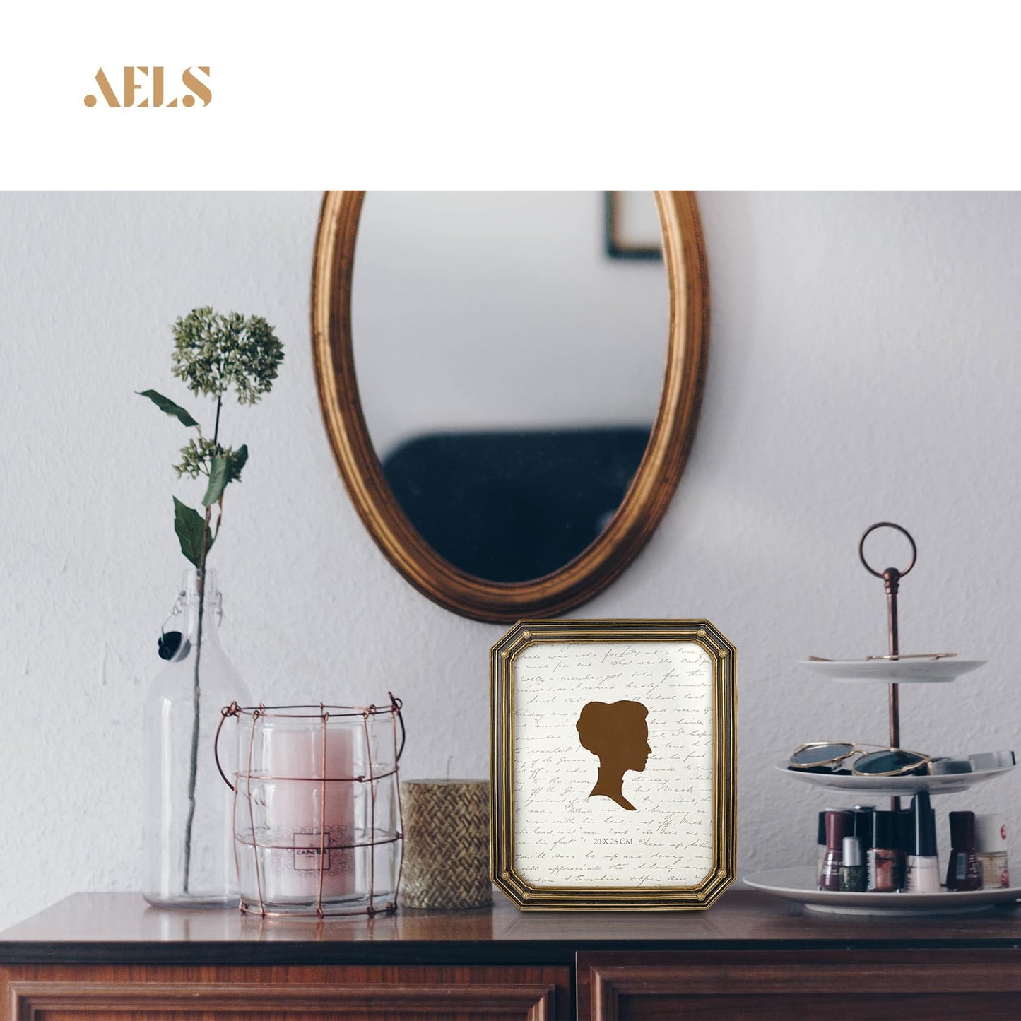 AELS 4x6 Inch Vintage Octagon Picture Frame, Elegant Antique Photo Frames with Glass Front, Photo Display, Tabletop Wall Hanging, Gift Ideas, Gold and Black Polygon