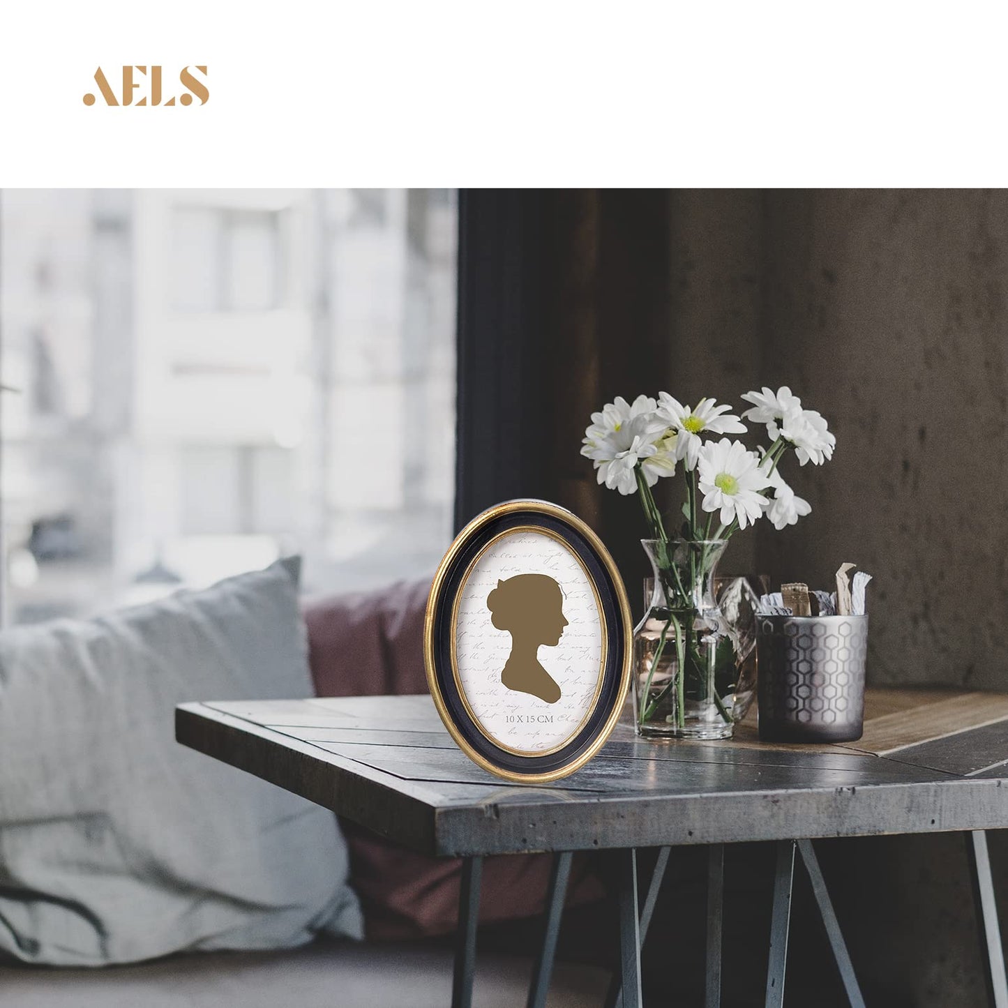AELS 2.5x3.5 Inch Small Wallet Size Vintage Picture Frame, Elegant Antique Mini Photo Frames with Glass Front, Photo Display, Tabletop Wall Hanging, Gift Ideas, Black Oval with Gold Trim