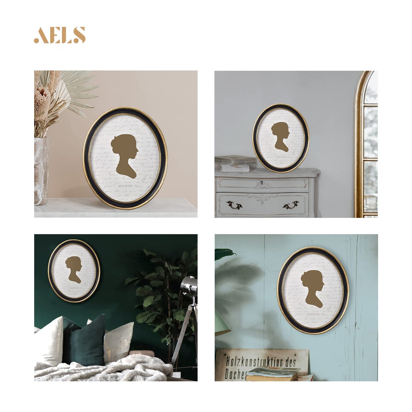 AELS 2.5x3.5 Inch Small Wallet Size Vintage Picture Frame, Elegant Antique Mini Photo Frames with Glass Front, Photo Display, Tabletop Wall Hanging, Gift Ideas, Black Oval with Gold Trim