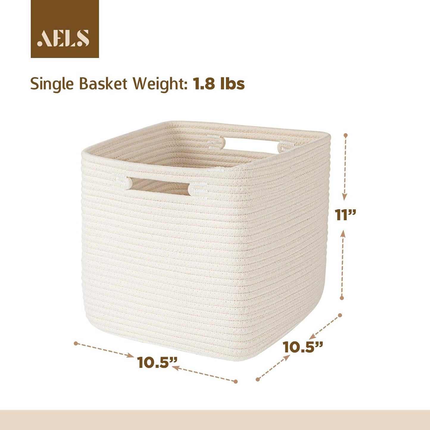 Hand Woven Cotton Basket for Storage, Cube Storage Bins with Handles, Foldable Collapsible Closet Organizers and Storage, Boho Farmhouse Storage Cubes for Shelves, Beige