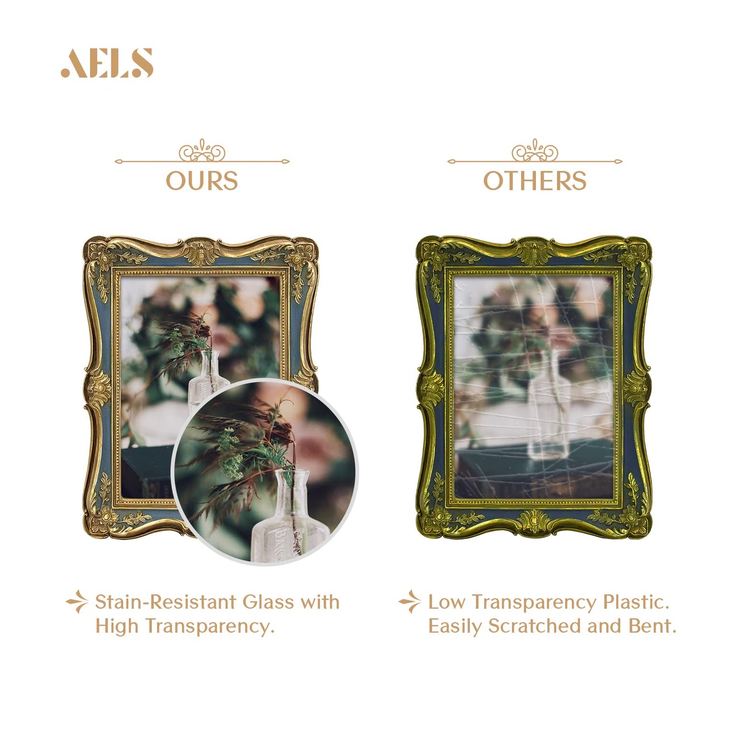AELS 4x6 Inch Vintage Picture Frame, Elegant Antique Photo Frames with Glass Front, Photo Display, Tabletop Wall Hanging, Gift Ideas, Gold and Green
