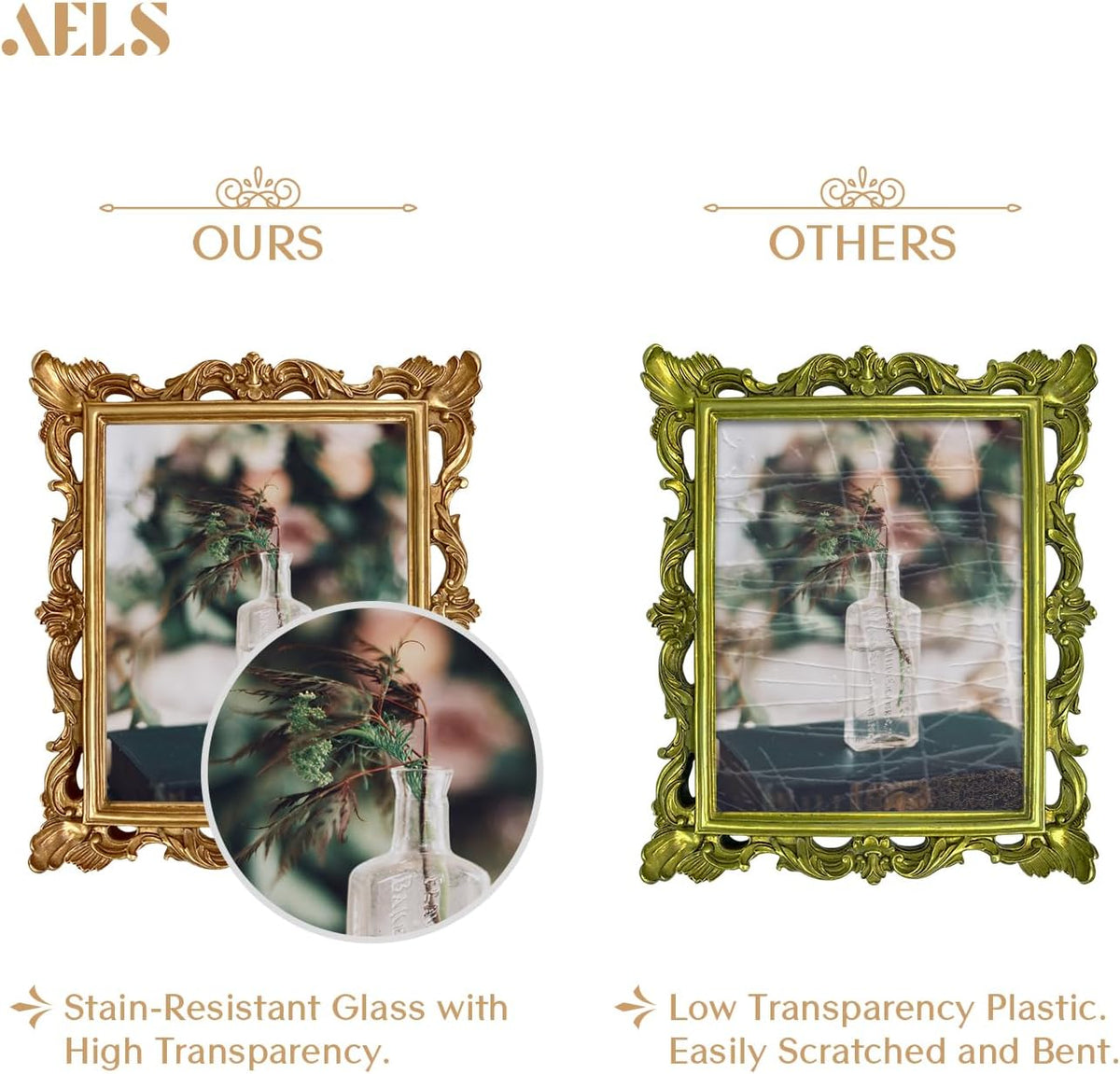 AELS 8x10 Inch Vintage Picture Frame, Elegant Antique Photo Frames with Glass Front, Photo Display, Tabletop Wall Hanging, Gift Ideas, Golden Bronze