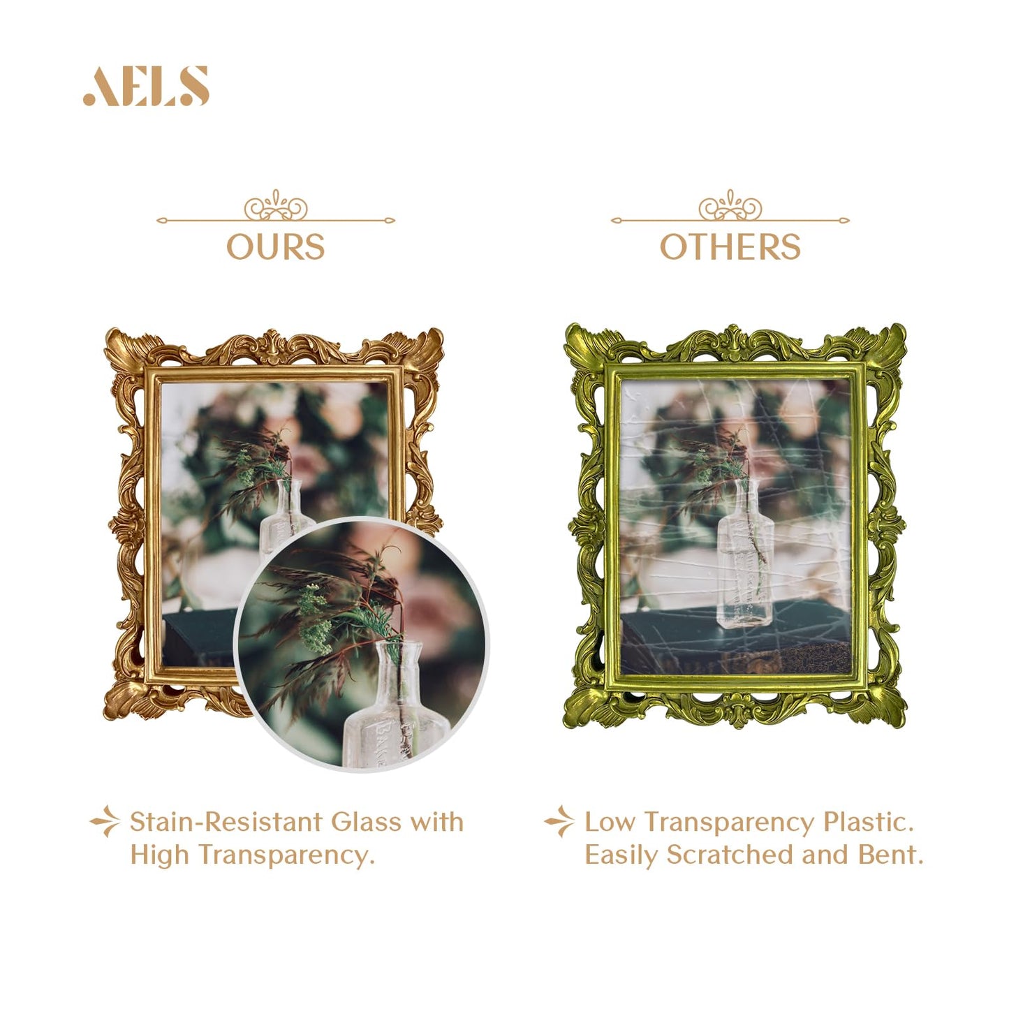 AELS 4x6 Inch Vintage Picture Frame, Elegant Antique Photo Frames with Glass Front, Photo Display, Tabletop Wall Hanging, Gift Ideas
