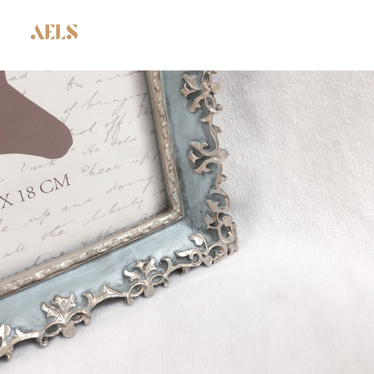 AELS 4x6 Inch Vintage Picture Frame, Elegant Antique Photo Frames with Glass Front, Photo Display, Tabletop Wall Hanging, Gift Ideas, Vine Pattern, Silver & Light Blue