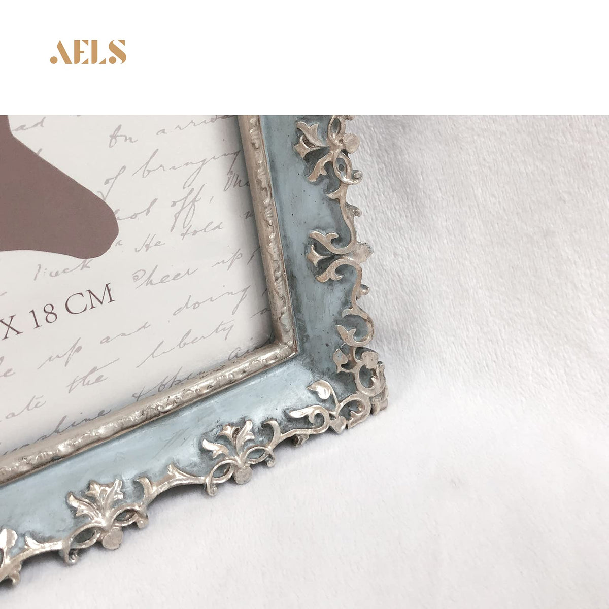 AELS 4x6 Inch Vintage Picture Frame, Elegant Antique Photo Frames with Glass Front, Photo Display, Tabletop Wall Hanging, Gift Ideas, Vine Pattern, Silver & Light Blue