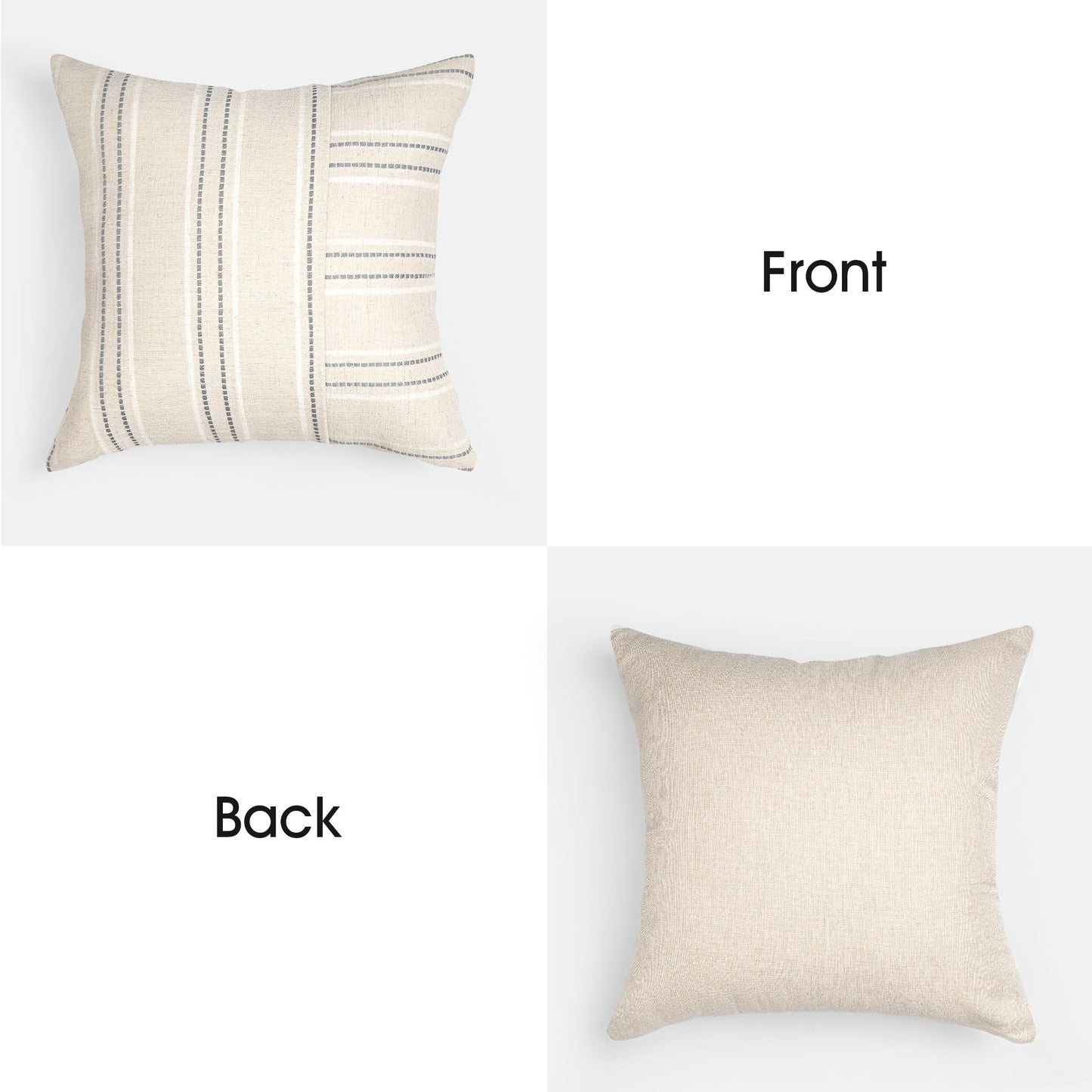 AELS 12x20 Decorative Farmhouse Linen Throw Pillow Covers, Boho Rectangle Lumbar Pillow Case, Set of 2, Beige with White & Gray Stripe Patchwork Cushion Cover for Sofa Couch Living Room (Cover ONLY)