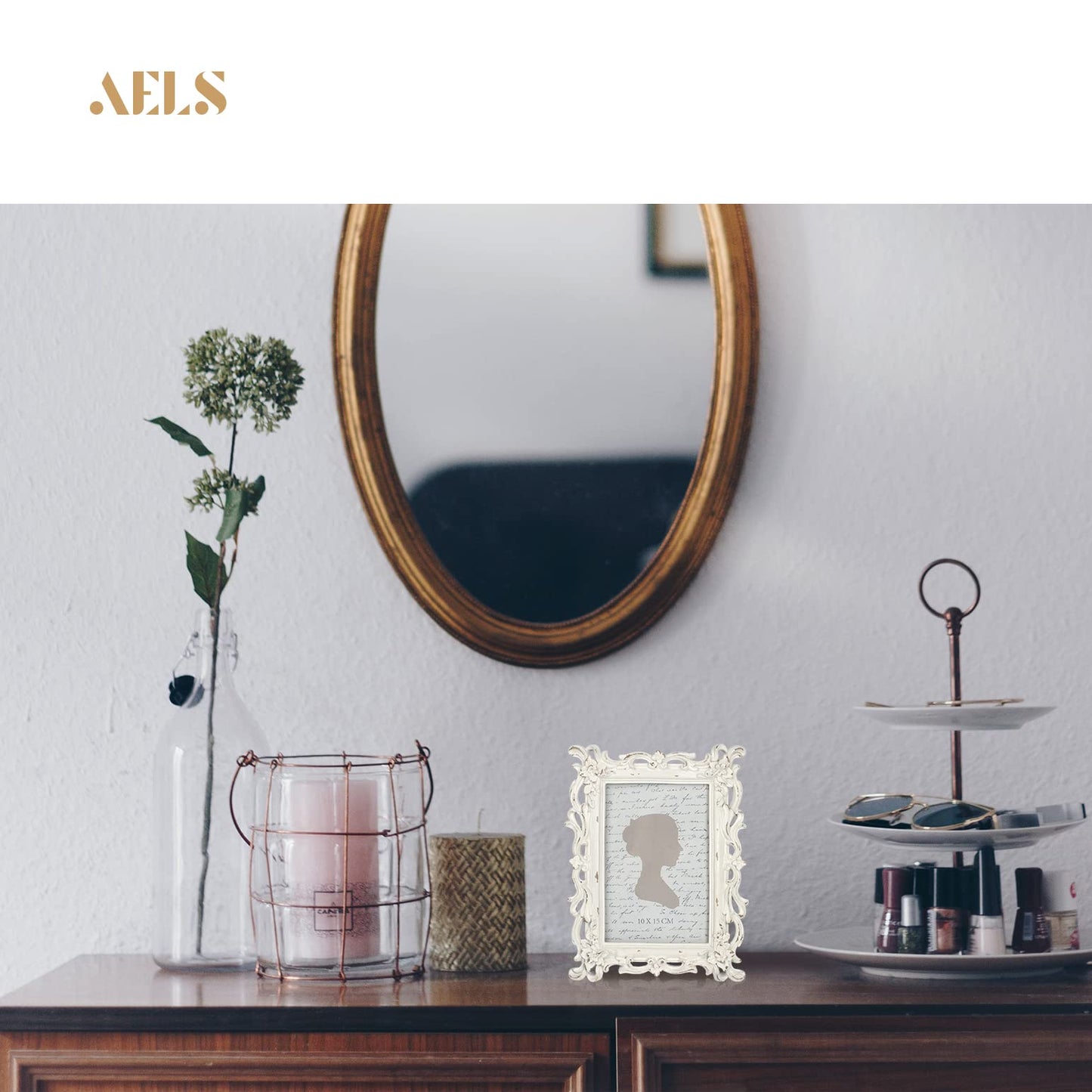 AELS Vintage Picture Frame, Elegant Antique Photo Frames with Glass Front, Photo Display, Tabletop Wall Hanging, Gift Ideas, White Waves (4X6 inch)