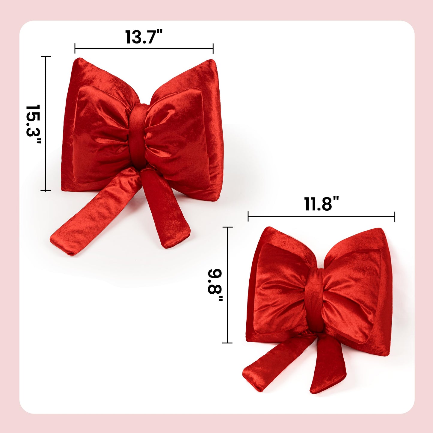 AELS Bow Pillow Decorative Throw Pillow, Shining Velvet Cute Pillow, 15.3"" & 13.7"" for Valentine's Day, Wedding, Christmas, Living Room, Bedroom, Nursery Decor, Red