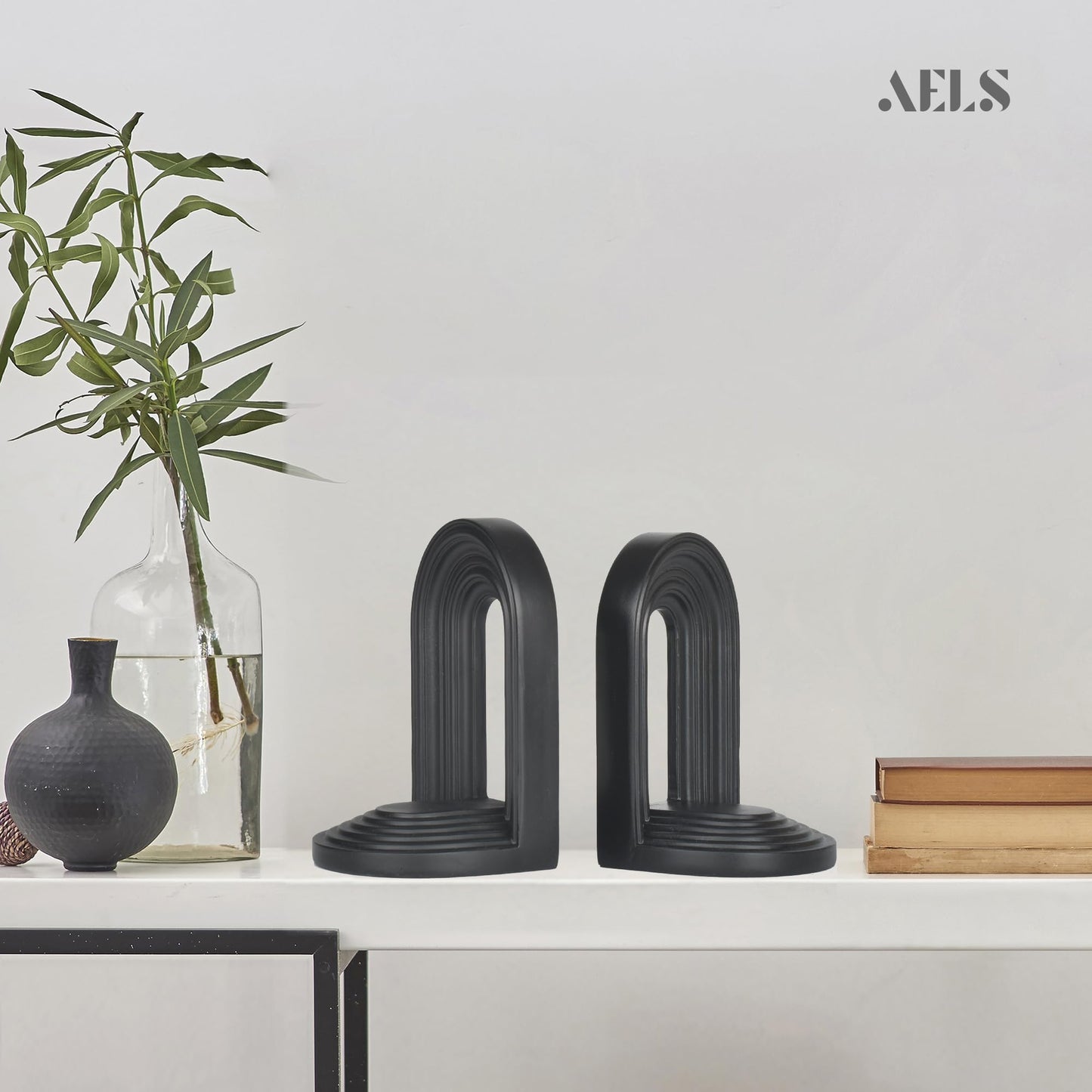 AELS Mordern Bookends, Mid Century Arch Heavy Duty Book Ends, Unique Decorative Bookend Supports for Shelves, Office Desktop Book Stand, Stopper for Books/Movies/CD, Cream