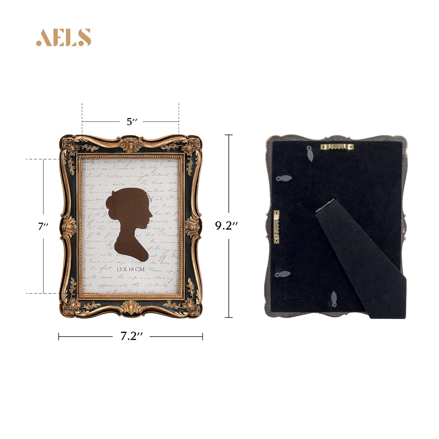 AELS 4x6 Inch Vintage Picture Frame, Elegant Antique Photo Frames with Glass Front, Photo Display, Tabletop Wall Hanging, Gift Ideas, Gold and Green