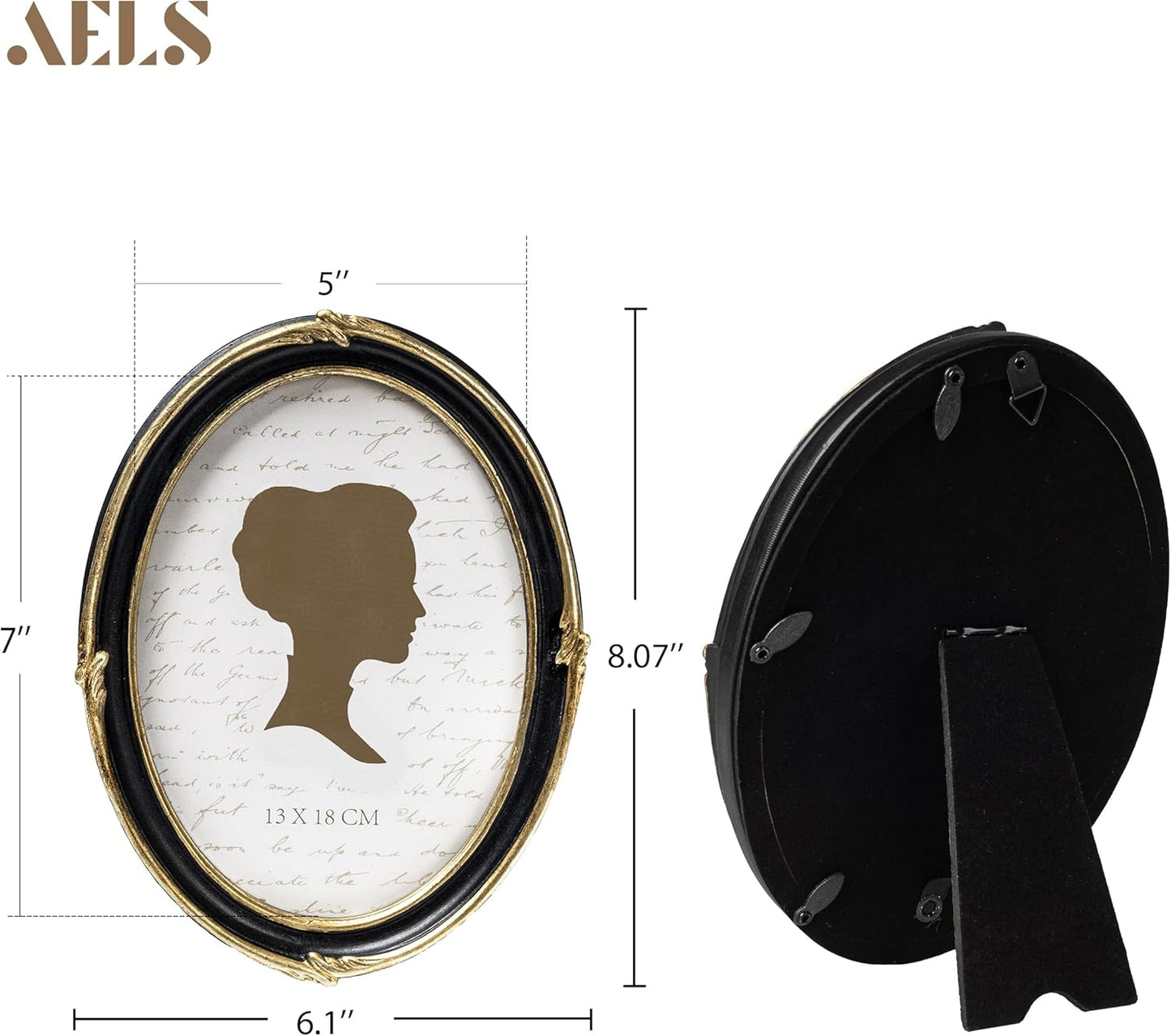 AELS 5x7 Inch Vintage Picture Frame, Oval Antique Photo Frames with Glass Front, Photo Display, Elegant Tabletop Wall Hanging, Gift Ideas, Black and Golden