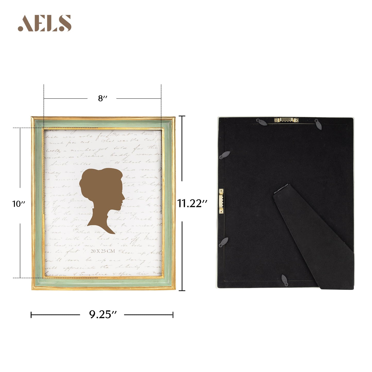 AELS 8x10 Inch Vintage Picture Frame, Elegant Antique Photo Frames with Glass Front, Photo Display, Tabletop Wall Hanging, Gift Ideas, Teal Blue with Gold Trim