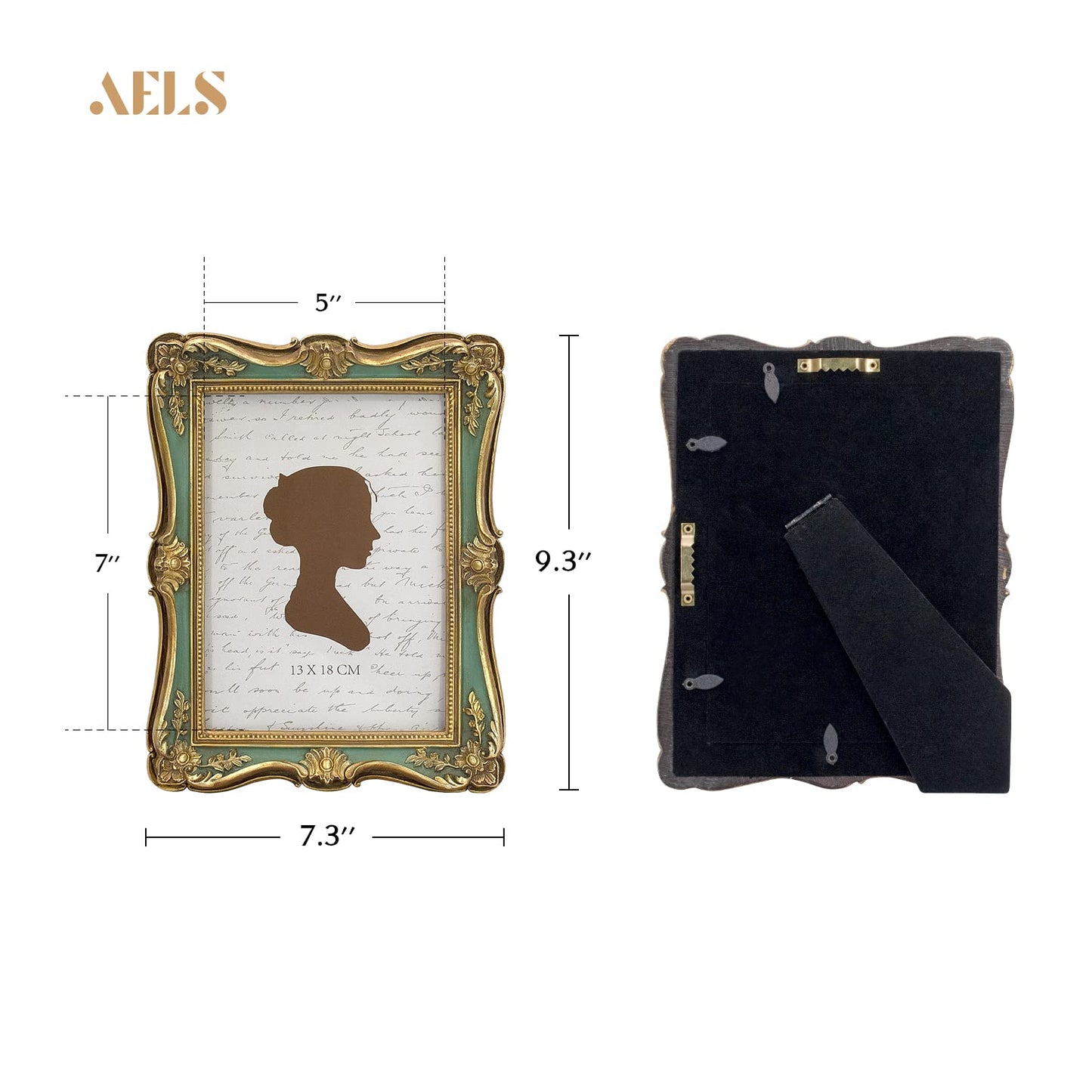 AELS 4x6 Inch Vintage Picture Frame, Elegant Antique Photo Frames with Glass Front, Photo Display, Tabletop Wall Hanging, Gift Ideas, Gold and Green