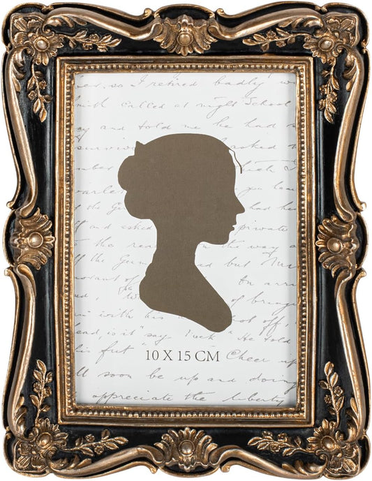 AELS 4x6 Inch Vintage Picture Frame, Elegant Antique Photo Frames with Glass Front, Photo Display, Tabletop Wall Hanging, Gift Ideas, Gold and Black