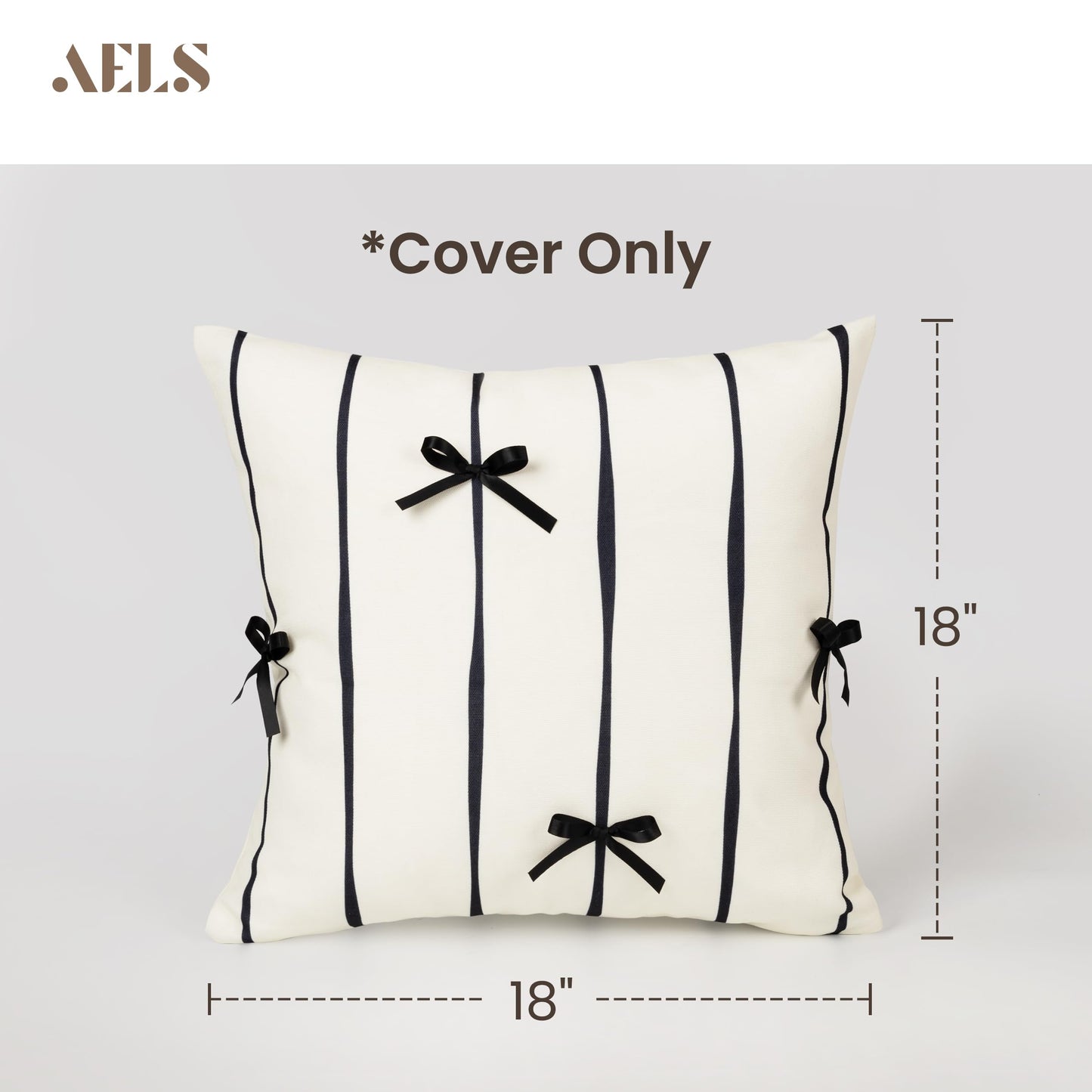 AELS Pink Bow Striped Decorative Valentine Throw Pillow Covers 18x18, Set of 2, Bowknot Pillow Case, Cute Cushion Case for Bed Couch Sofa, Pink and White Stripes, Covers Only