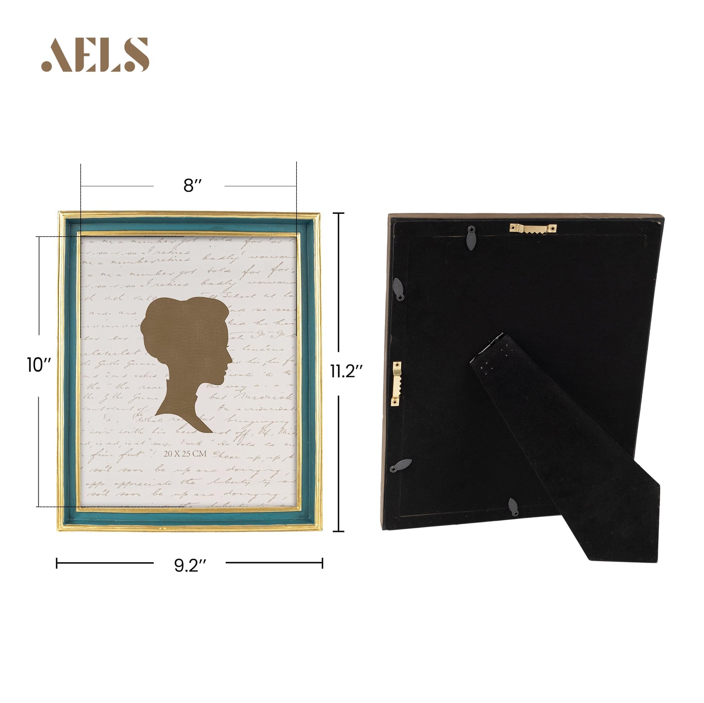 AELS 8x10 Inch Vintage Picture Frame, Elegant Antique Photo Frames with Glass Front, Photo Display, Tabletop Wall Hanging, Gift Ideas, Teal Blue with Gold Trim