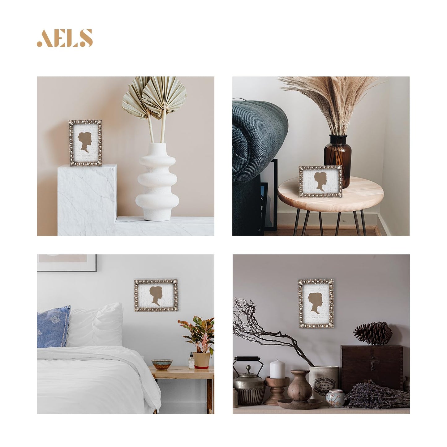AELS 4x6 Inch Vintage Picture Frame, Elegant Luxury Antique Photo Frames with Glass Front, Photo Display, Tabletop Wall Hanging, Gift Ideas, Pearl Pattern