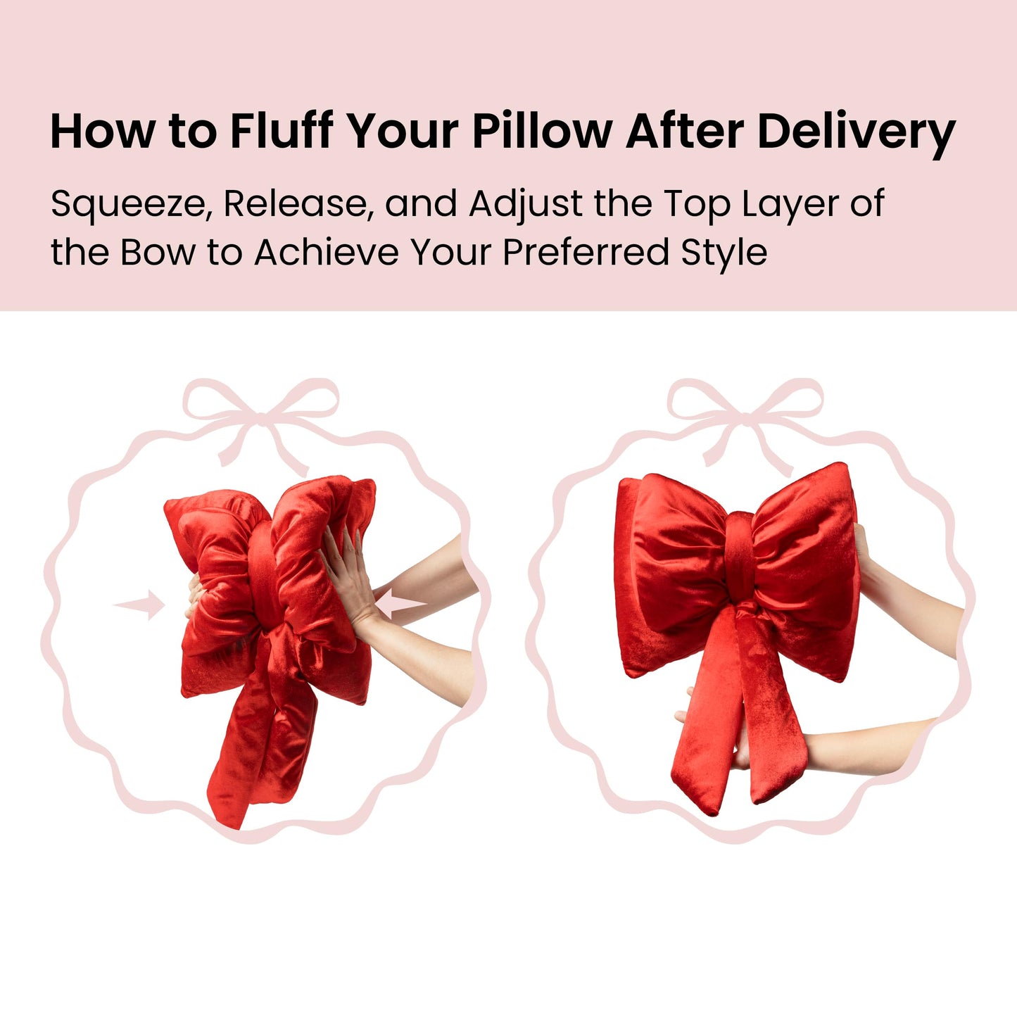 AELS Bow Pillow Decorative Throw Pillow, Shining Velvet Cute Pillow, 15.3"" & 13.7"" for Valentine's Day, Wedding, Christmas, Living Room, Bedroom, Nursery Decor, Red