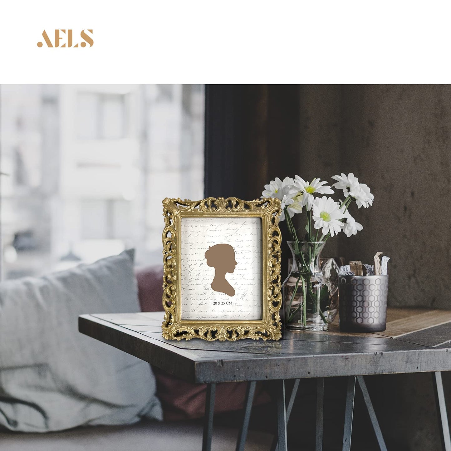 AELS 8x10 Inch Vintage Picture Frame, Elegant Antique Photo Frames with Glass Front, Photo Display, Tabletop Wall Hanging, Gift Ideas, Silver-gold Hollow Pattern