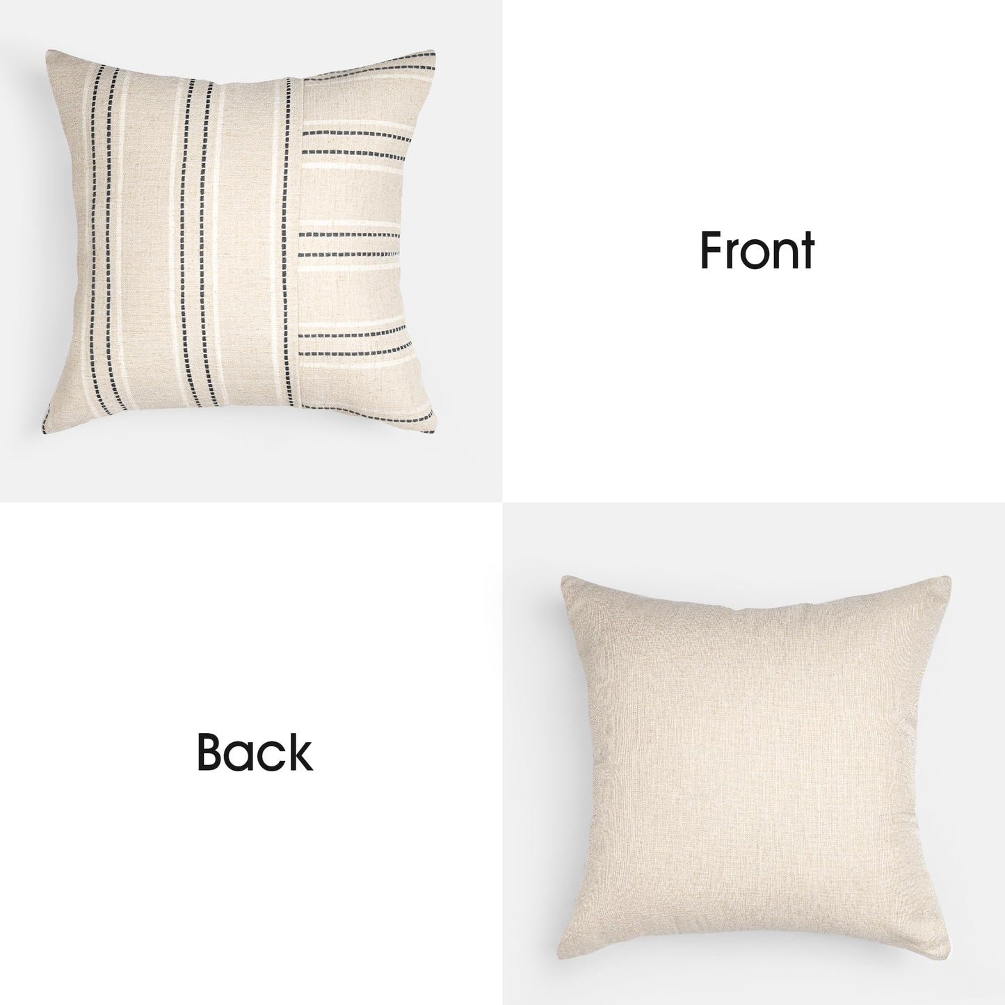 AELS 12x20 Decorative Farmhouse Linen Throw Pillow Covers, Boho Rectangle Lumbar Pillow Case, Set of 2, Beige with White & Gray Stripe Patchwork Cushion Cover for Sofa Couch Living Room (Cover ONLY)