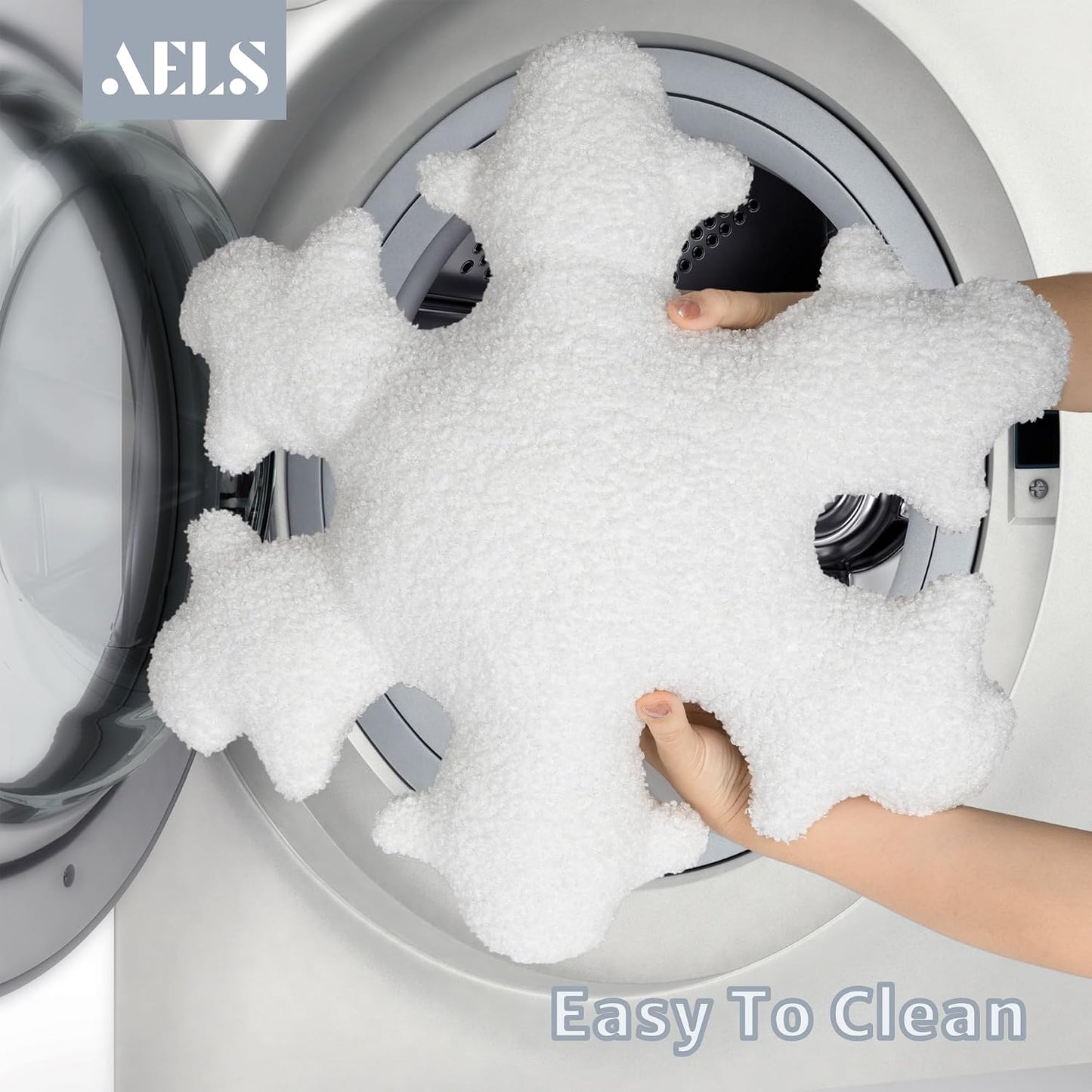 AELS 21.6 Inches 3D Snowflake Christmas Decorative Throw Pillow, Cute Winter Faux Fur Plush Throw Pillow, Living Room Bedroom Nursery Decor, White Christmas Decoration, Snow White