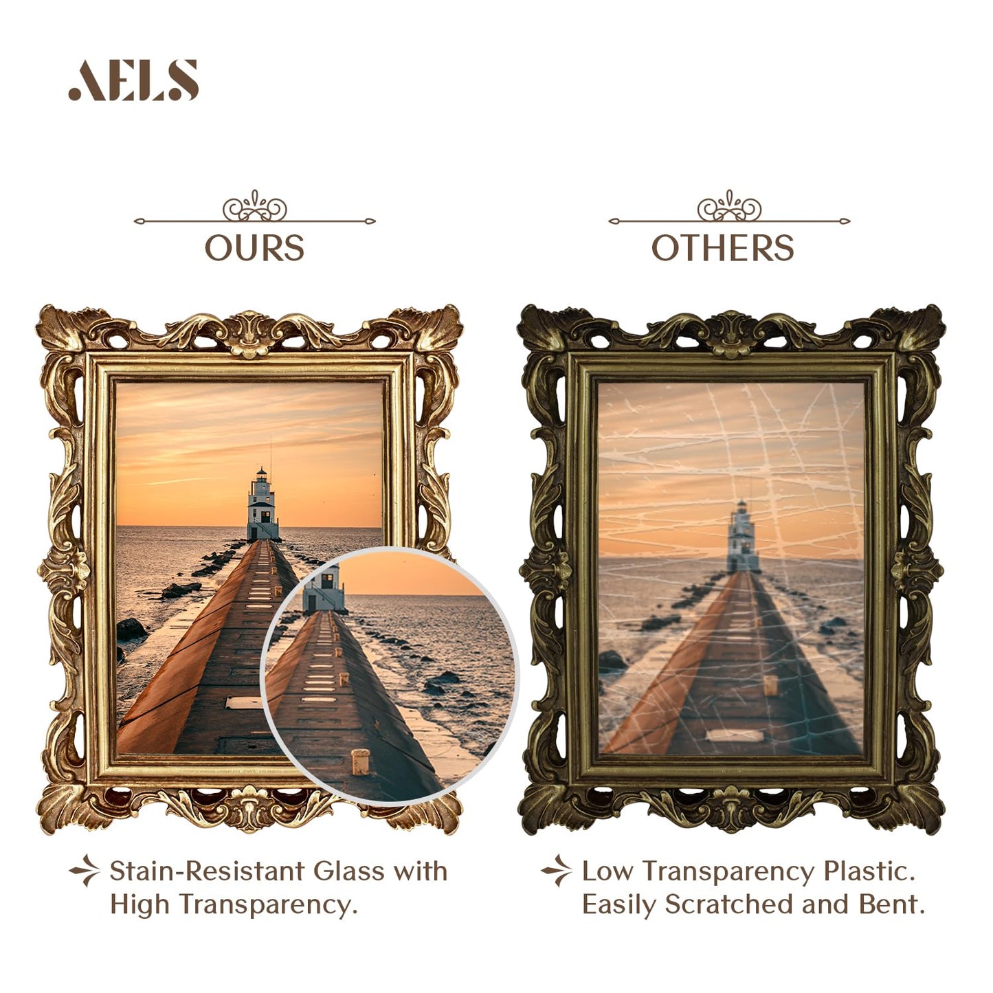 AELS 4x6 Inch Vintage Picture Frame, Elegant Antique Photo Frames with Glass Front, Photo Display, Tabletop Wall Hanging, Gift Ideas