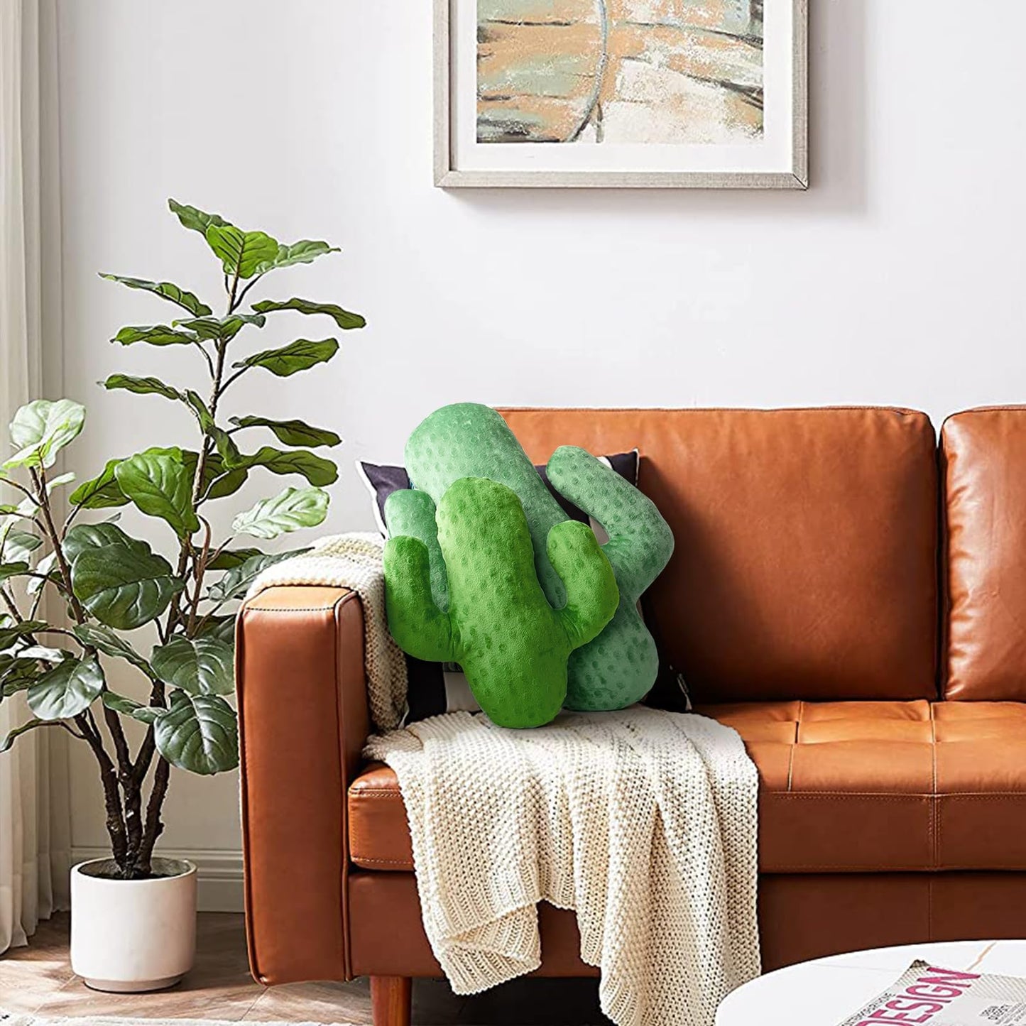 AELS Set of 2 Cactus Decorative Throw Pillows, 22"& 14" Cactus Plush Pillow Set, 3D Office Nap Pillow, Cute Succulent Throw Pillow for Nursery Bedroom Room Decor, Blue Green & Sage Green