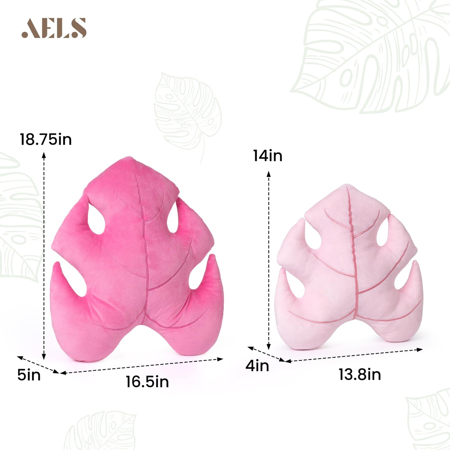 AELS Set of 2 3D Leaves Decorative Throw Pillows, 18"& 14" Monstera Deliciosa Plush Pillow Set for Plant Lovers Garden Lovers, Living Room Bedroom Nursery Decor, Bluish Green & Light Green