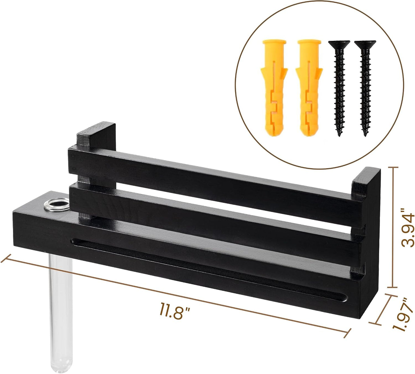 Black Wall Mounted Key Holder with Acrylic Vase & Mail Organizer, Wooden Entryway Key Rack with 5.9" Test Tube Vase, Decorative Key Hanger with Slot for Keys and Letters, Gift Idea