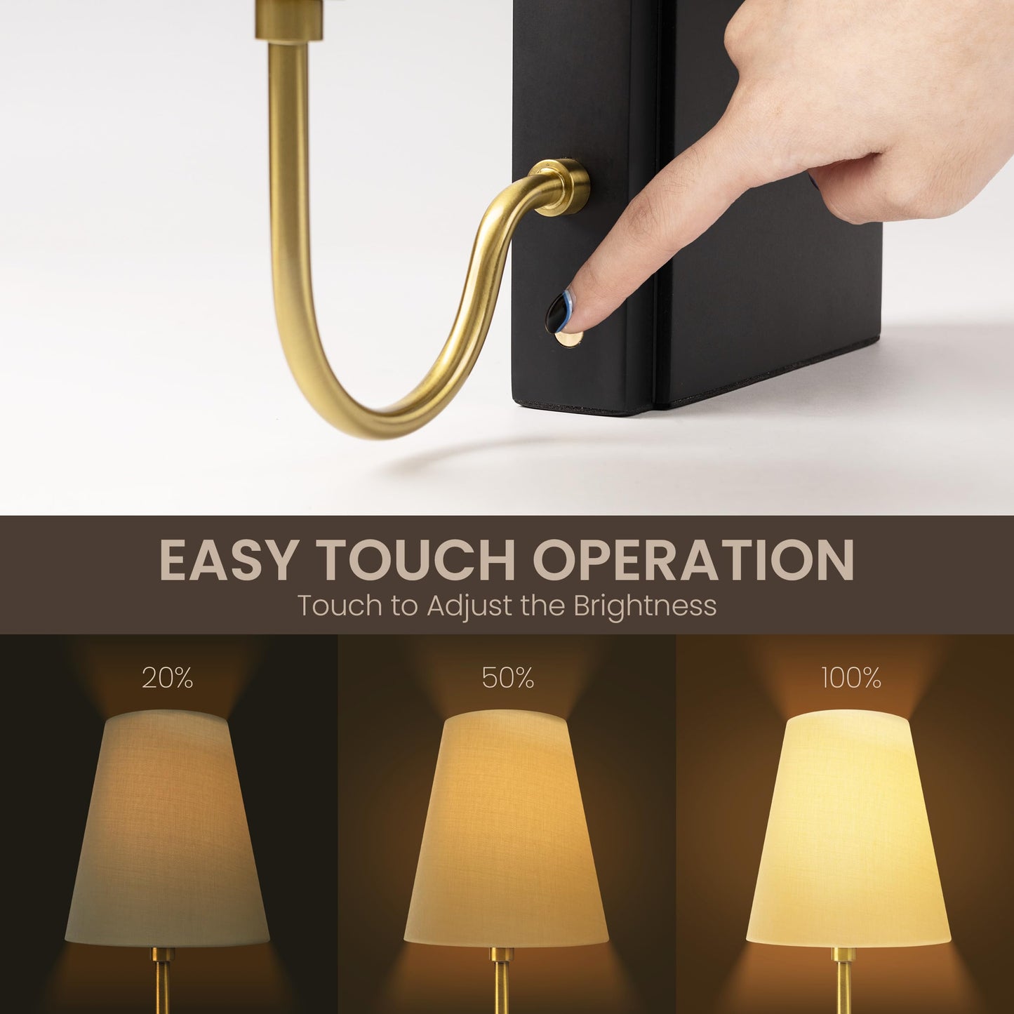AELS Wooden Bookshelf Lamp with Bulb, Cordless Touch Dimmable Table Lamp with Linen Fabric Shade, Battery Operated, Modern Decorative Bookend, Book Sconce for Office Home Bedroom Bookshelf, Natural