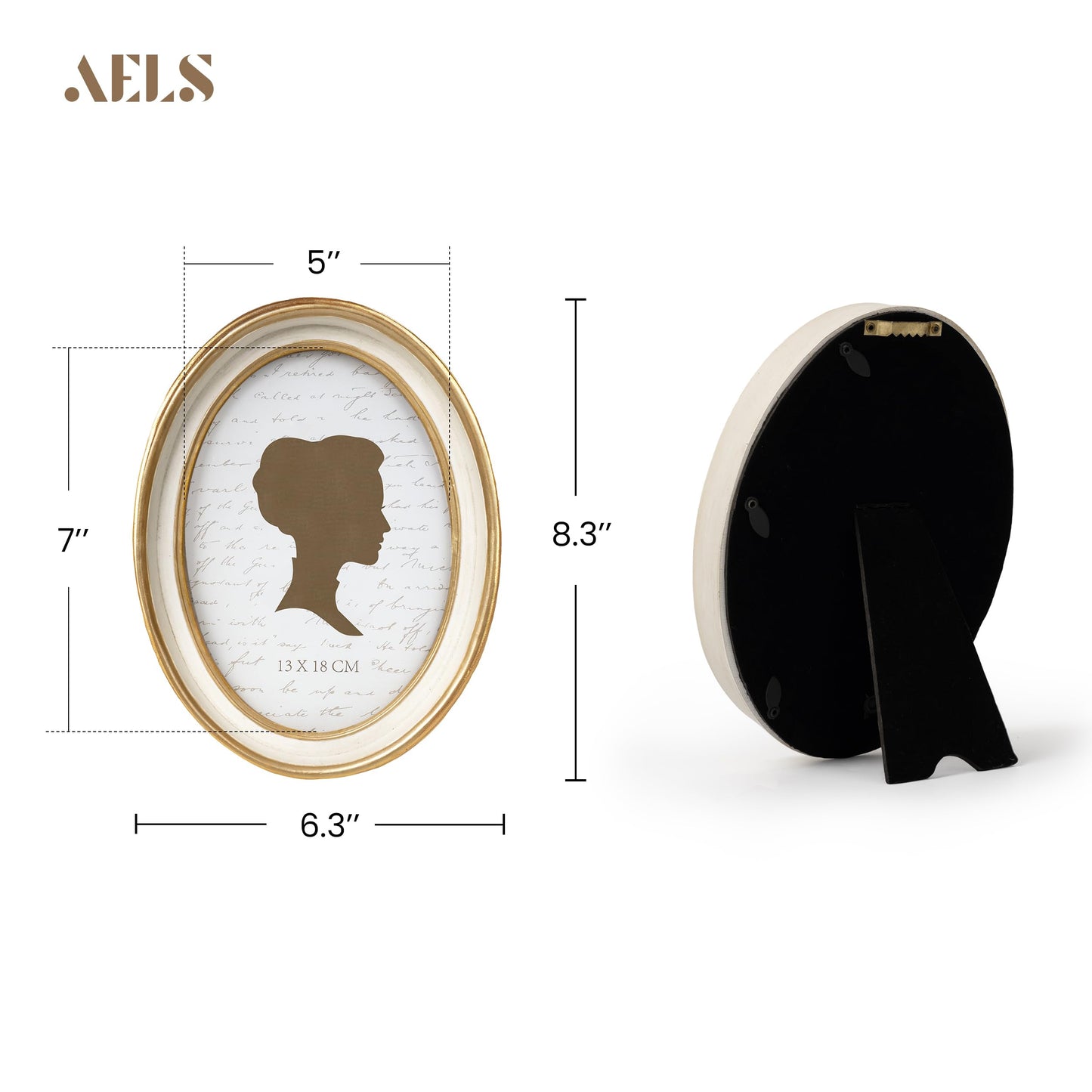 AELS 2.5x3.5 Inch Small Wallet Size Vintage Picture Frame, Elegant Antique Mini Photo Frames with Glass Front, Photo Display, Tabletop Wall Hanging, Gift Ideas, Black Oval with Gold Trim