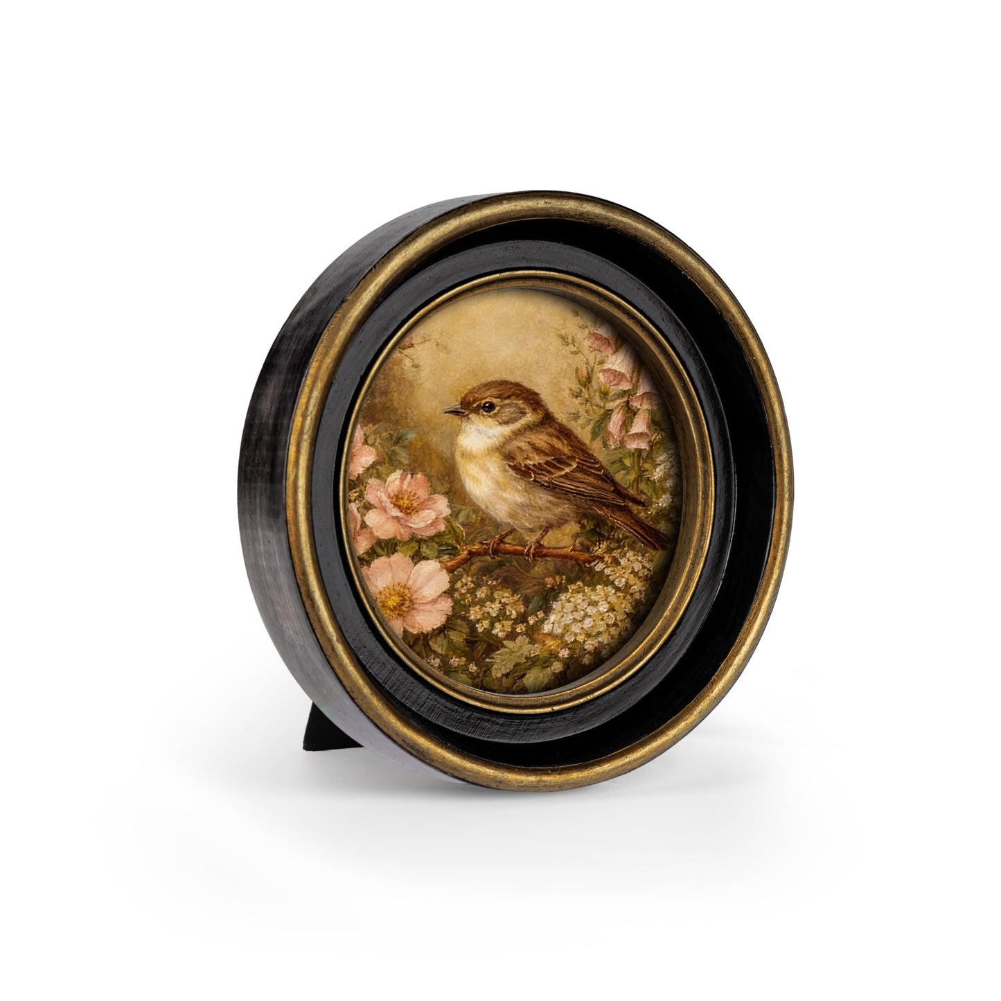 AELS 2.5x3.5 Inch Small Wallet Size Vintage Picture Frame, Elegant Antique Mini Photo Frames with Glass Front, Photo Display, Tabletop Wall Hanging, Gift Ideas, Black Oval with Gold Trim