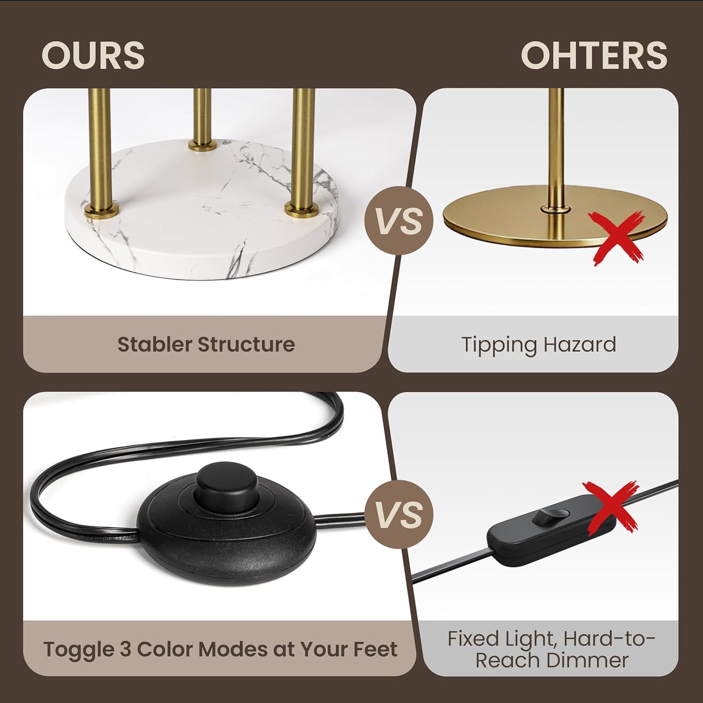 AELS 66" Tall 3 Globe Gold Floor Lamp with Shelves, Mid Century Modern Floor Lamp with Table, Tall Lamp for Living Room Corner Shelf Lamp, Standing 3 Light Lamp for Bedroom with Foot Switch & Blubs