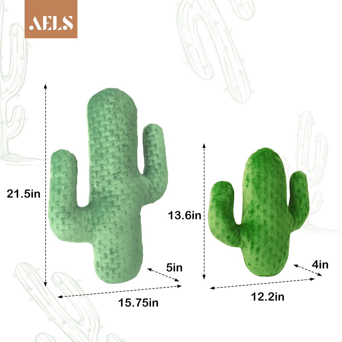 AELS Set of 2 Cactus Decorative Throw Pillows, 22"&14" Corduroy Striped Cactus Plush Pillow Set, Office Nap Pillow, Cute Succulent Throw Pillow for Nursery Bedroom Room Decor, Grass Green & Lime Green