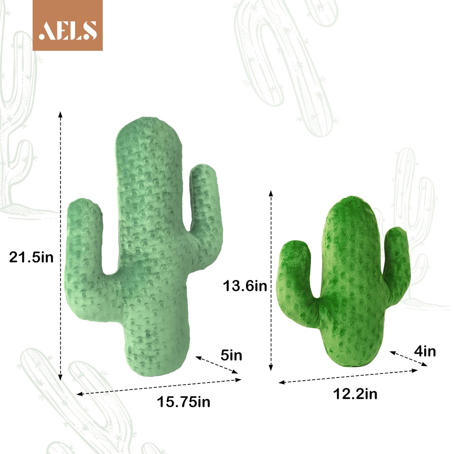 AELS Set of 2 Cactus Decorative Throw Pillows, 22"& 14" Cactus Plush Pillow Set, 3D Office Nap Pillow, Cute Succulent Throw Pillow for Nursery Bedroom Room Decor, Blue Green & Sage Green